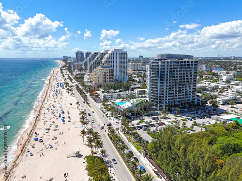 Oceanfront condos, hotels and resorts lining State Road A1A at Fort Lauderdale Beach in Broward County, Florida.