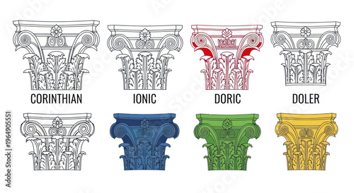 Classical Architectural Column Capitals: Corinthian, Ionic, Doric, and other styles