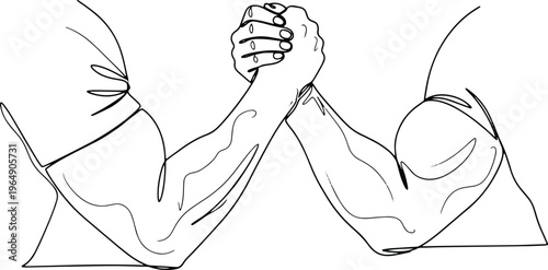 Arm wrestling line art vector, two muscular arms in a strength duel isolated