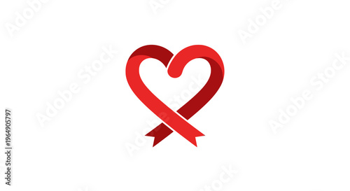 Red Heart Ribbon Symbol Icon.