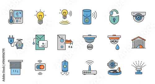 Smart Home System and IoT Devices Icons Set.