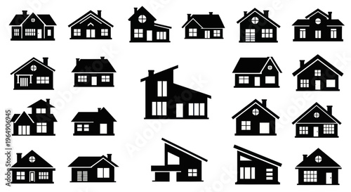 Photos Collection of diverse house and building silhouettes, modern and traditional sty