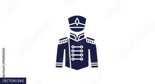 Dark Blue Military Uniform Icon with Decorative Buttons and Cap