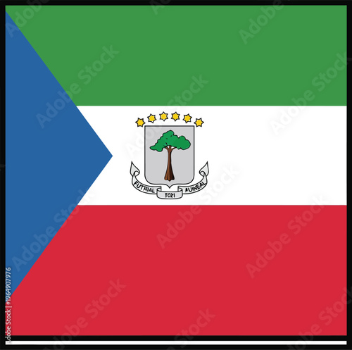 Square Icon of the National Flag of Equatorial Guinea with Official Emblem and Vibrant Colors