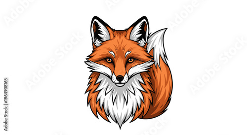 Illustration of a Red Fox Head with Bright Orange Fur