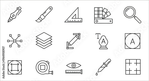 Graphic design tools and symbols.