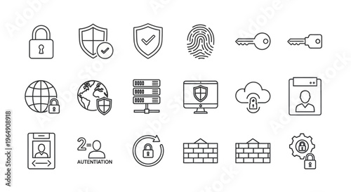 Digital security icons and symbols.