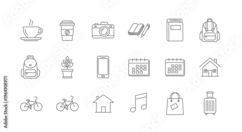 Collection of travel and tourism icons.