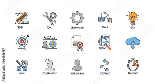 Business icons for goals and development.