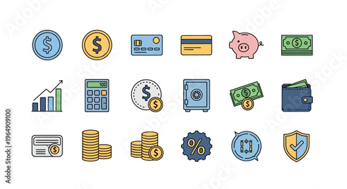 Financial icons and money symbols.