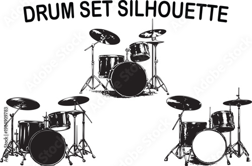 Drum set silhouette vector for t shirt print rock music instrument clipart collection