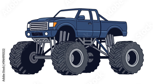 Blue Monster Truck with Oversized Tires and Lifted Suspension - Isolated