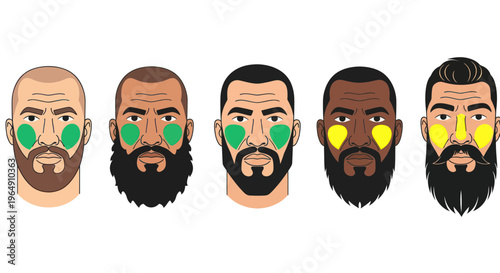 Diverse Men's Faces with Skincare Application