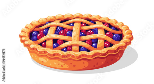 Freshly Baked Berry Pie with Lattice Crust, Sweet Dessert