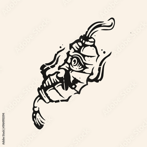 Vector illustration of "Chochin" from japanese mithology. Vintage linocut print art style. perfect for tattoo, t-shirts, poster, coloring book, etc