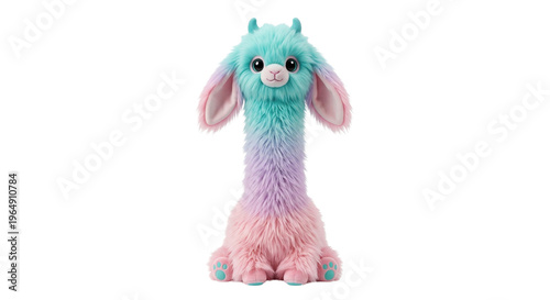 Fluffy Alpaca Toy with Pastel Gradient Colors - Cute Stuffed Animal