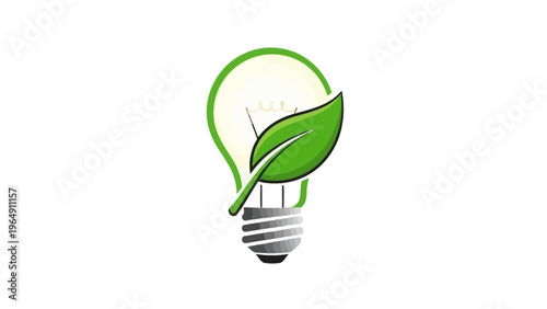 Green Light Bulb with Leaf Icon.