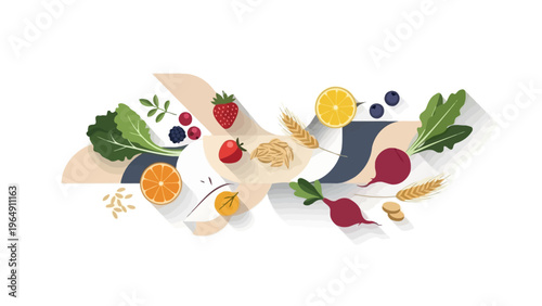 Fresh Fruits and Vegetables in Collage.