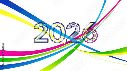 Colorful 2026 Text with Swirling Lines.