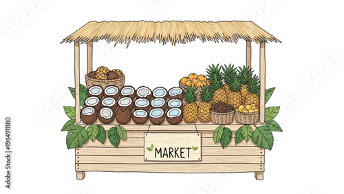 Fresh Fruits and Jars at Market Stall.