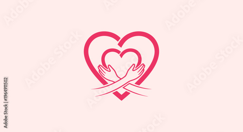 Pink heart shaped hands holding symbol.