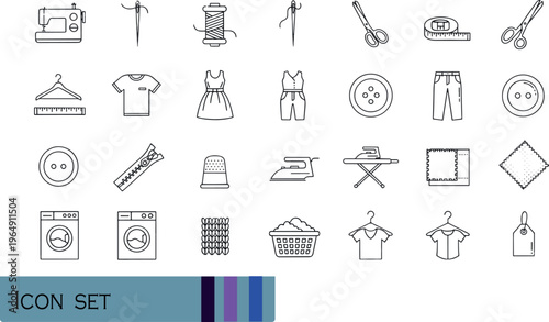 Print Tailoring Sewing and Laundry Line Icon Set