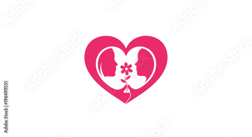 Pink heart symbol with silhouette.