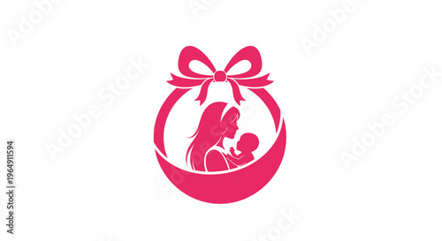 Pink logo of mother and child.