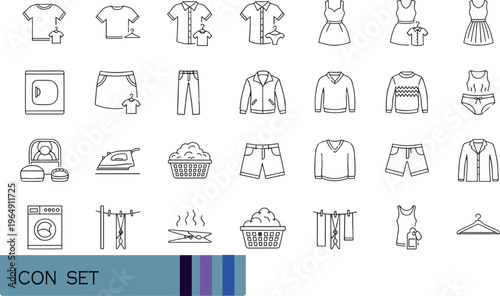 Print Laundry and Clothing Apparel Line Icon Set