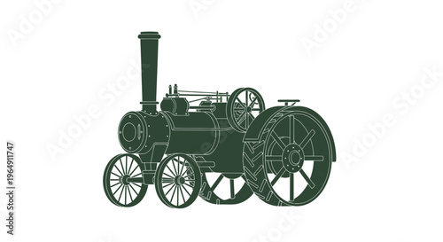 Vintage Steam Traction Engine Silhouette, Industrial Revolution Machine
