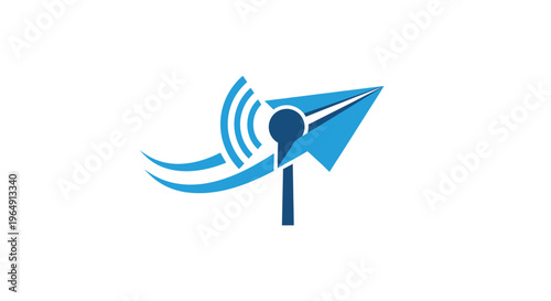 Blue Paper Airplane With Signal Waves.