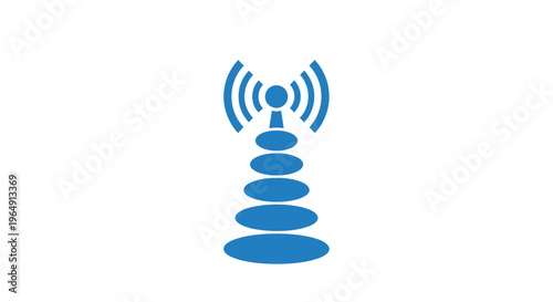 Blue Radio Tower Signal Emblem Logo.