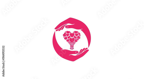 Pink heart hands logo symbol.