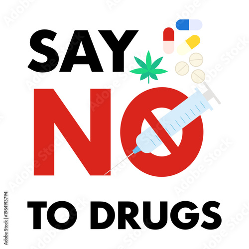 Say No To Drugs Addiction Prevention Illustration