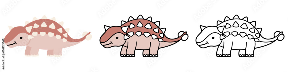 Fototapeta premium かわいいアンキロサウルスのイラスト
