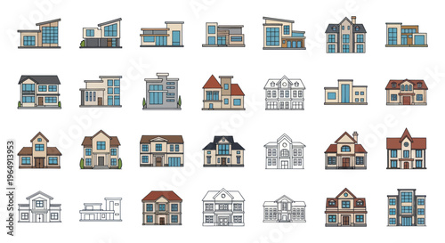 Collection of Diverse Modern and Traditional House Illustrations