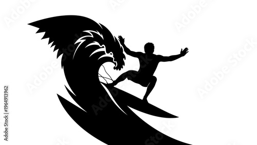 Surfer riding a massive wave, showcasing the exhilarating sport of surfing with dynamic motion and impressive skill