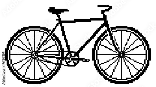 Pixel Art Bicycle Silhouette Isolated on White Background