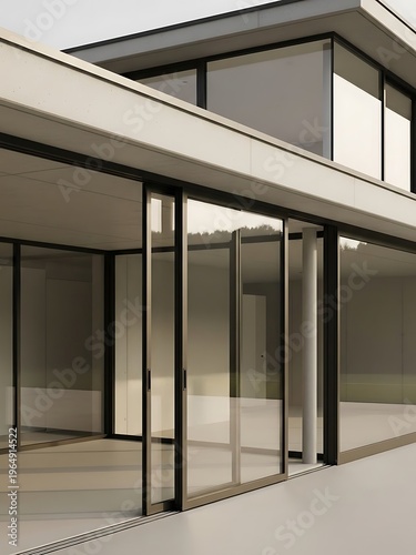 Architectural minimalism with panoramic sliding glass doors facade detail