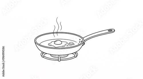 Minimalist Line Art Frying Pan with Cooking Fried Egg