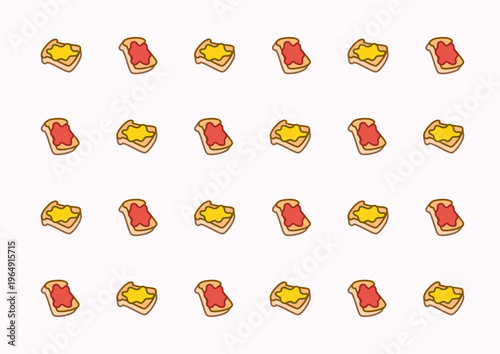 Repeating toast slices with butter and jam create a playful seamless pattern. perfect for food backgrounds, kitchen design, and cute bakery themes.