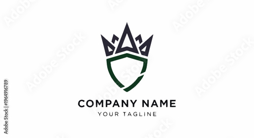 Logo design with crown and shield.
