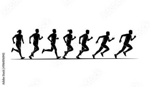Running Athlete Silhouette Icons Fitness Marathon Sport Vector Set