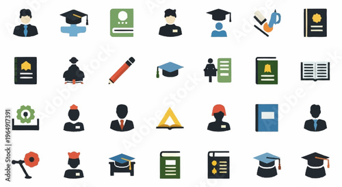 Education icons for learning and graduation.