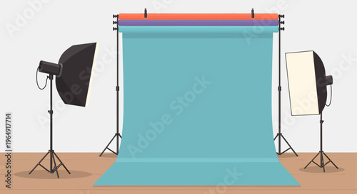 Studio photography lighting equipment setup.