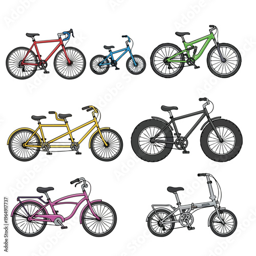 Bicycles of Various Styles and Designs in Illustration