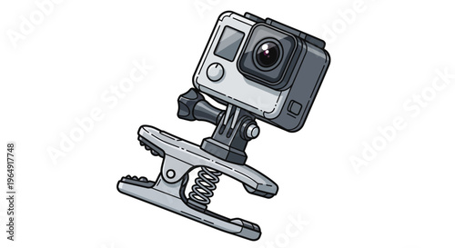 Action camera with metal mount clip.