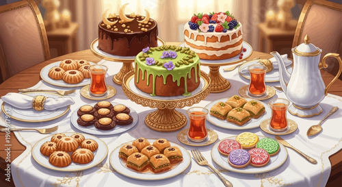 Colorful cakes and sweet pastries dessert.