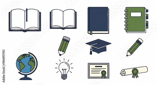 Education icons set with school supplies.
