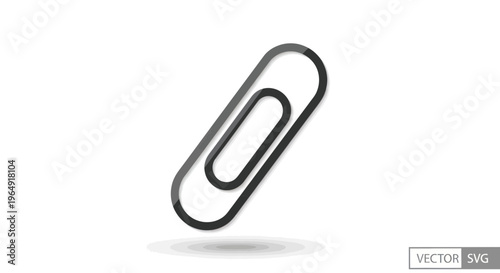 Single Black Paperclip Isolated on White Background, Office Supply